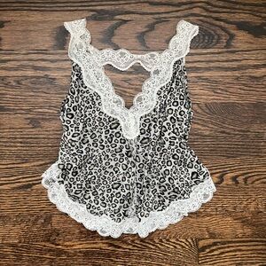 Leopard Print Lace Trim Pajama Cropped Tank Top